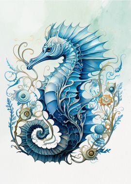 Blue Seahorse Watercolor