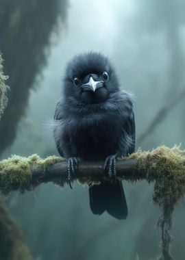 Baby Crow in Fog