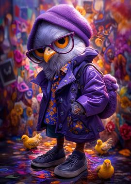 Cool Owl in Purple Outfit