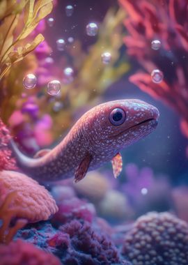 Underwater Baby Eel Fish with Bubbles