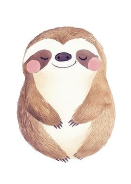 Smiling Sloth Watercolor