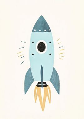 Blue Rocket Ship Illustration