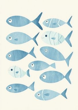 Blue Fish Watercolor Print