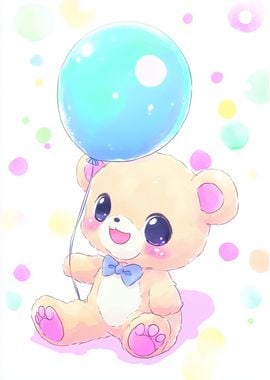 kawaii Teddy Bear with Balloon