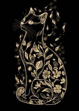 Floral Cat Silhouette