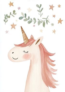 Watercolor Unicorn with Stars