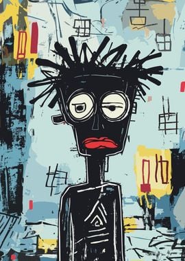 Figure in Blue Confused Basquiat Style