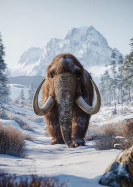 Woolly Mammoth in Snowy Landscape