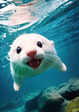 Smiling Otter Underwater