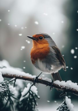 Robin in Winter Snow