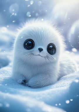 Cute Baby Seal in Snow