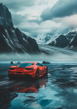 Ferrari on a frozen lake