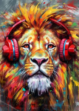 Lion with Headphones