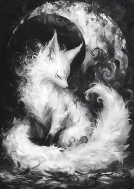 White Fox Under Moon