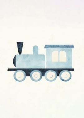 Blue Watercolor Train