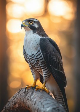 Goshawk Perched on Branch