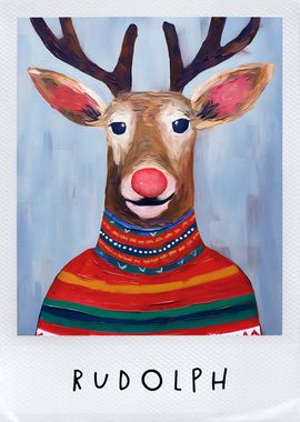 Rudolph Reindeer Painting, Christmas Decor, Santa Decoration