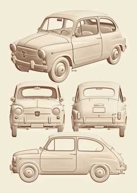 Fiat 600 Classic Vintage Car Illustration