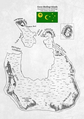 Handdrawn Map of Cocos (Keeling) Islands