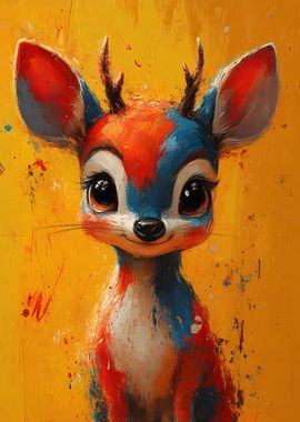 Cute Deer Oil Painting