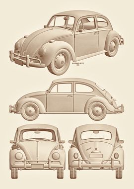 Volkswagen Beetle 1969 Vintage Blueprint