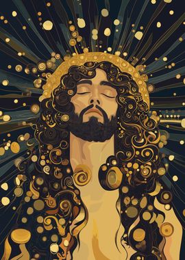 Jesus with Golden Halo Gustav Klimt Style