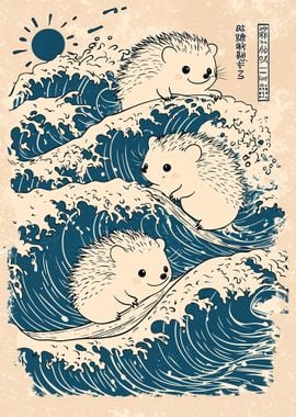 Hedgehogs Riding Waves