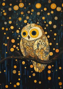 Owl in a Starry Night Forest