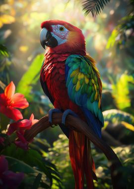 Scarlet Macaw Parrot in Jungle