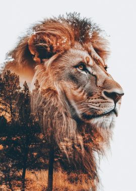 Lion with Forest Overlay