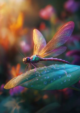 Colorful Dragonfly on Leaf