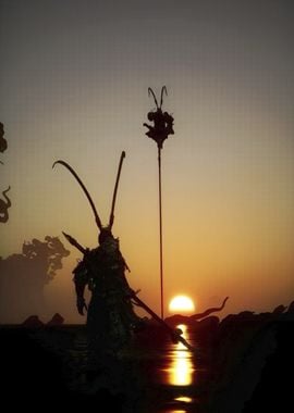 Silhouetted Warrior at Sunset