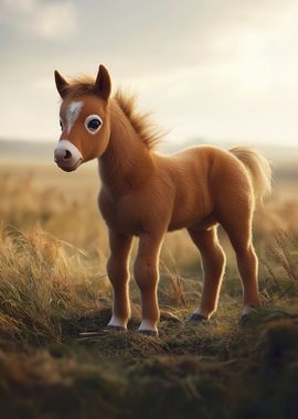 Cute Baby Horse Foal in Field