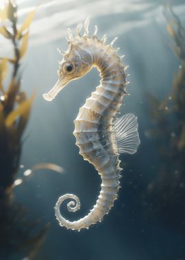 White Seahorse Underwater