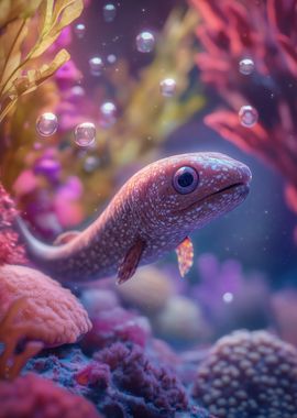 Curious Baby Eel Fish in Coral Reef