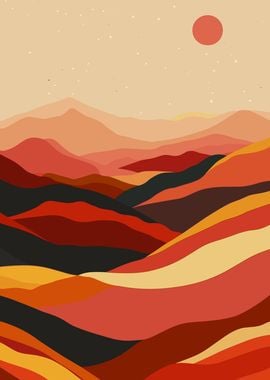 Modern Sunset Mountain Landscape