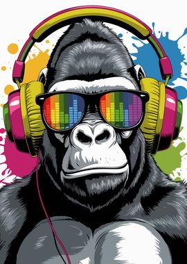 Gorilla with Headphones