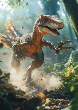 Raptor Running Through Forest