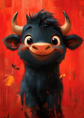 Bull Cartoon oil Paint