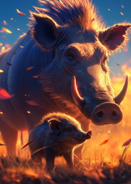 Warthog Family Sunset