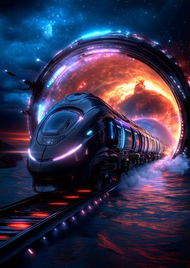 Futuristic Train Through Portal