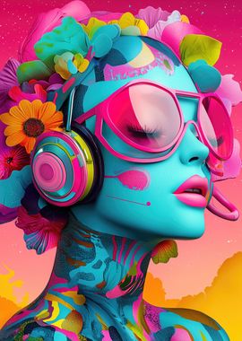 Colorful Woman with Headphones