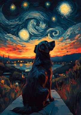 Dog Under Starry Night