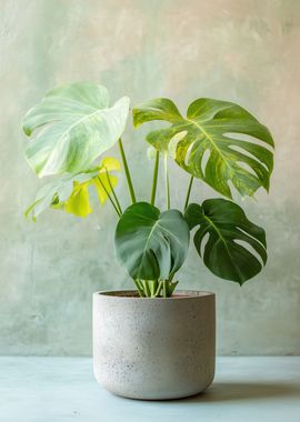 Monstera Plant in Concrete Pot