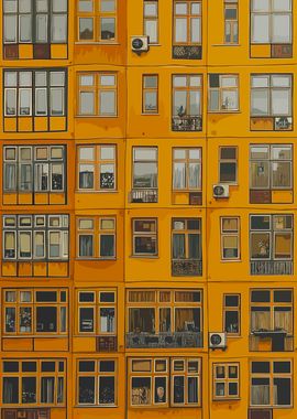 Yellow Building Windows Facade