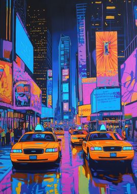 Neon Cityscape of New York, USA