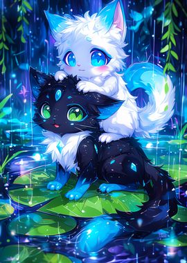 Cute Cat Duo in Rain