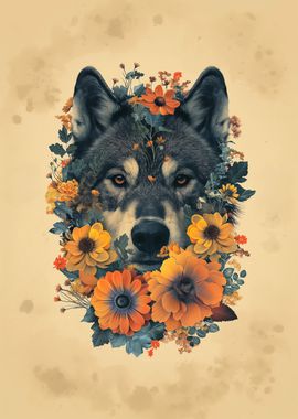 Wolf in flowers