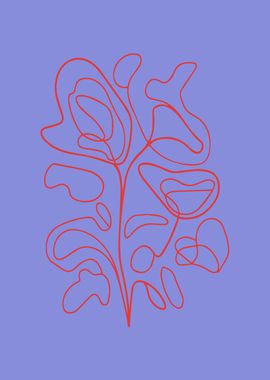 Abstract Line Art Botanical in Red and Purple