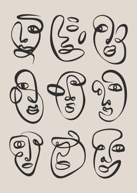 Abstract Line Art Faces